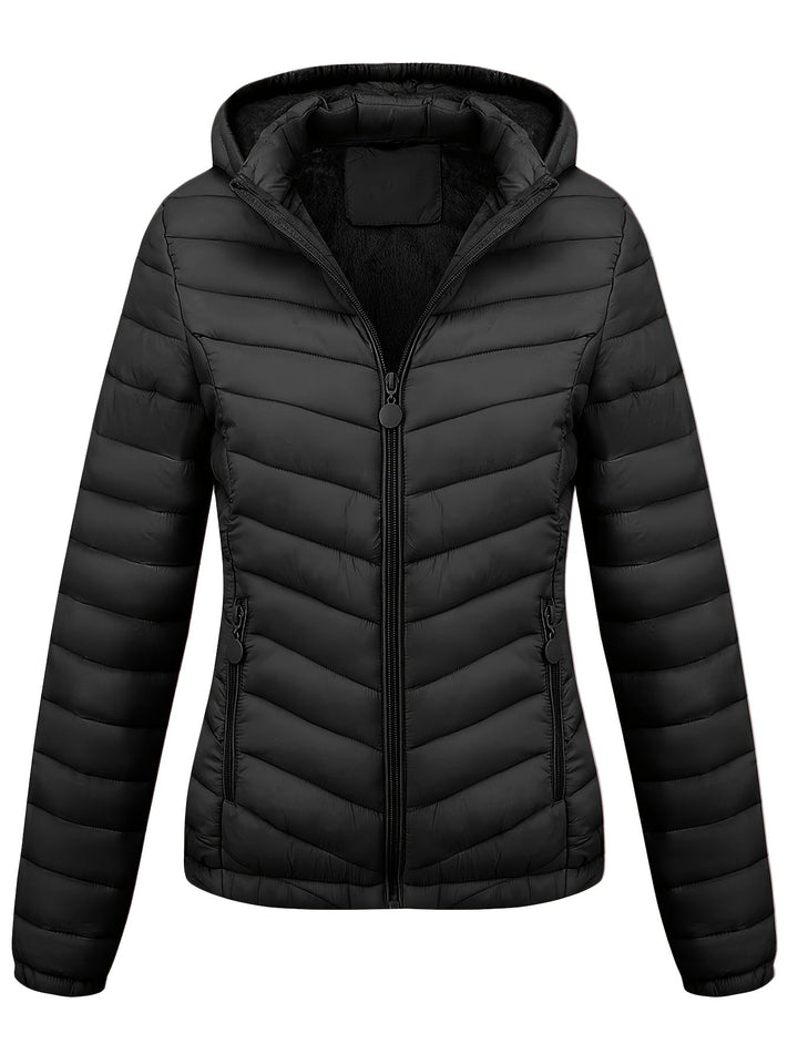 Moderne Pufferjacke Mit Reißverschluss Für Damen | Schräge Taschen