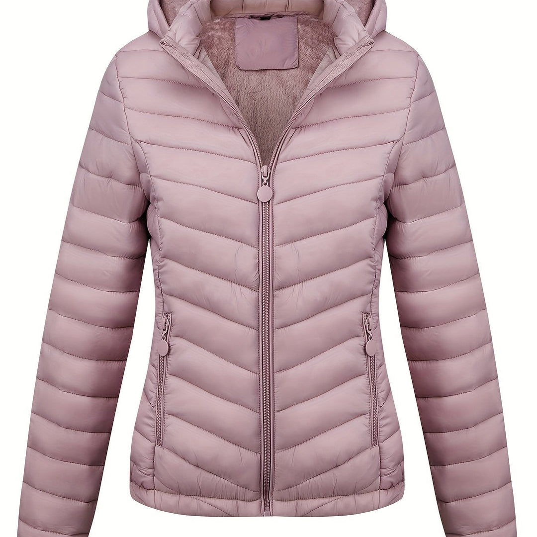 Moderne Pufferjacke Mit Reißverschluss Für Damen | Schräge Taschen