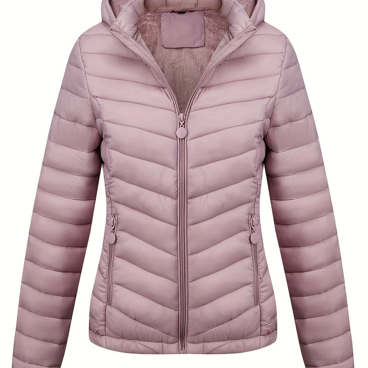 Moderne Pufferjacke Mit Reißverschluss Für Damen | Schräge Taschen