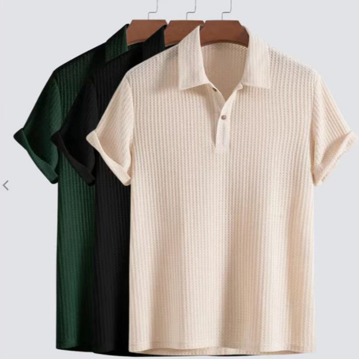 Herren Poloshirt mit Kurzarm und Rippstrickmuster