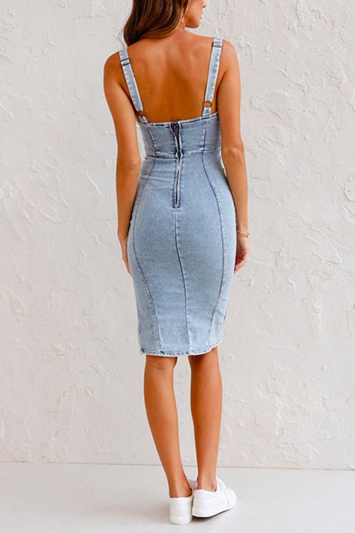 Ärmelloses Denim-Midikleid mit Reißverschluss für Damen