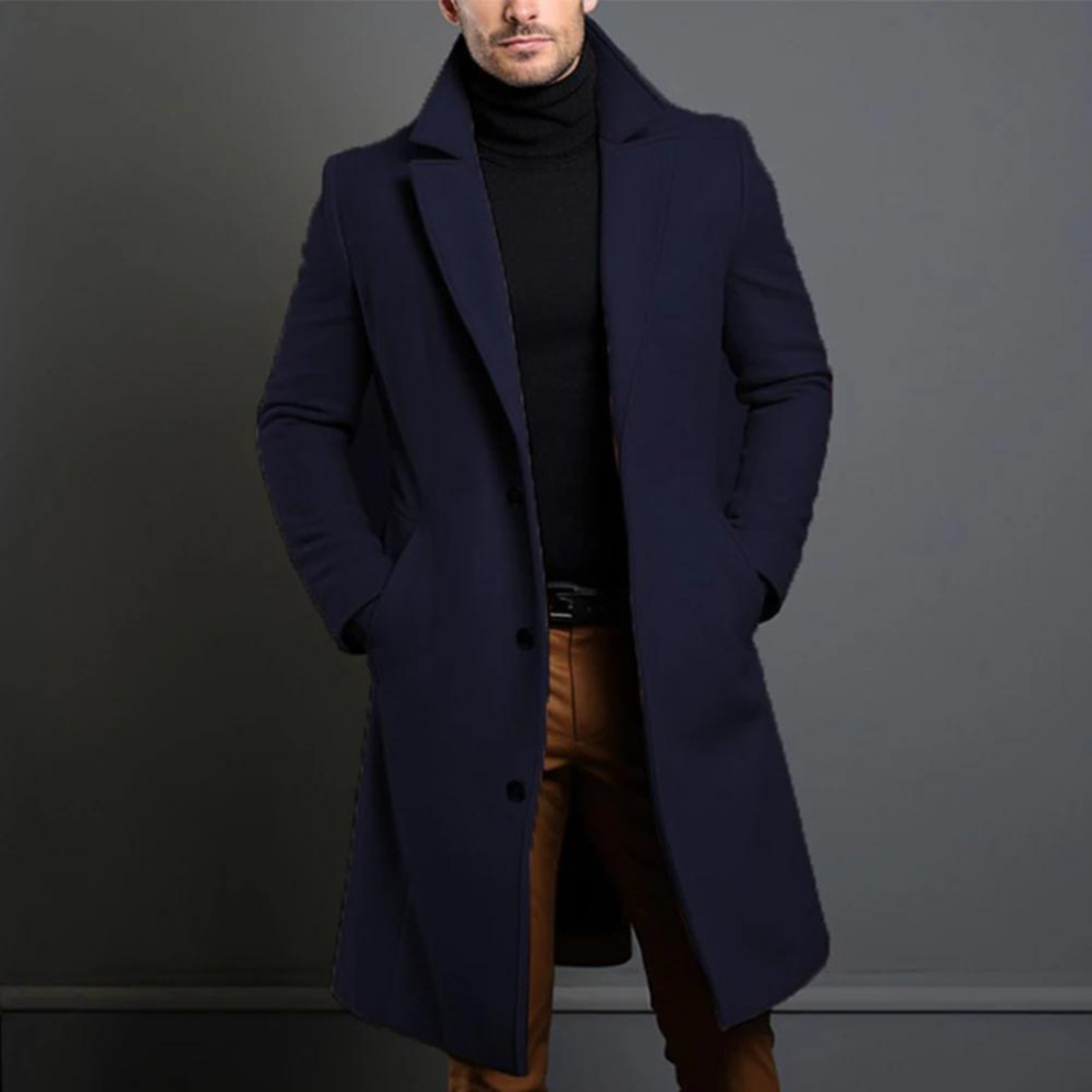 Herren Langarm Winter Wollmantel | Mit Tasche