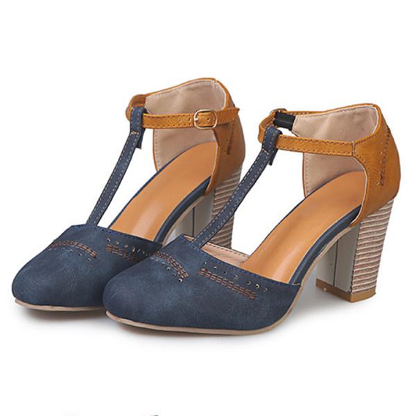 Damen High Heels Sandalen mit T-Strap Design und Blockabsätzen