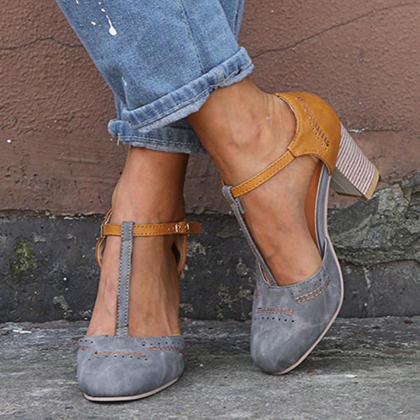 Damen High Heels Sandalen mit T-Strap Design und Blockabsätzen