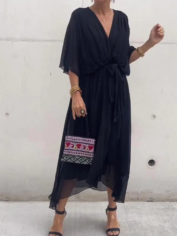 Damen Wickel-Midi-Kleid mit V-Ausschnitt
