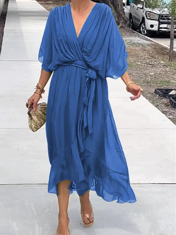 Damen Wickel-Midi-Kleid mit V-Ausschnitt