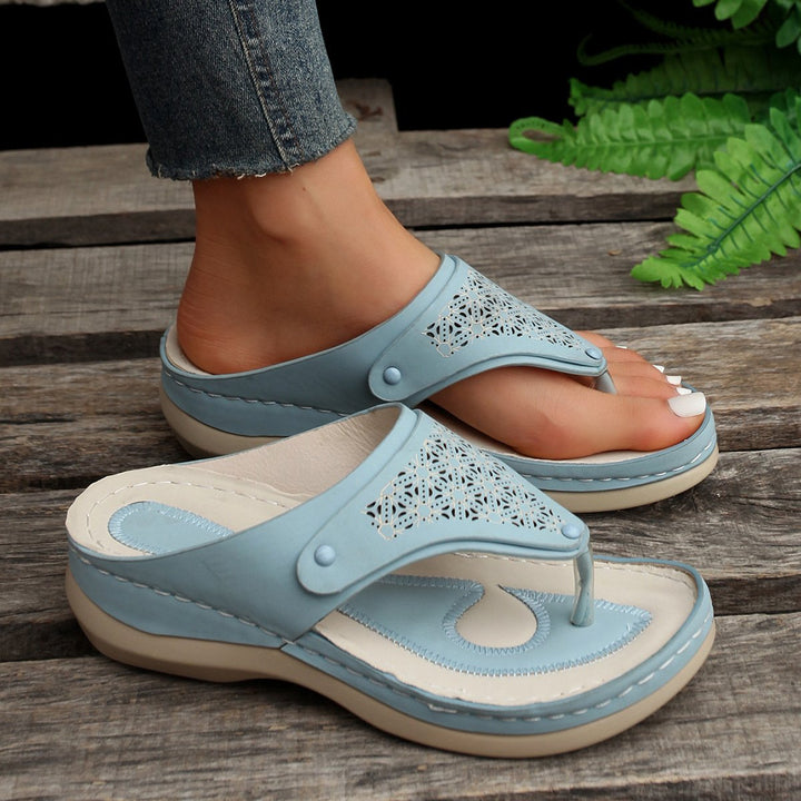 Damen Sommer Offener Zehenpartie Sandalen mit Ösendesign