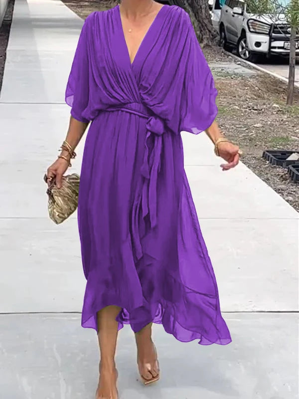 Damen Wickel-Midi-Kleid mit V-Ausschnitt