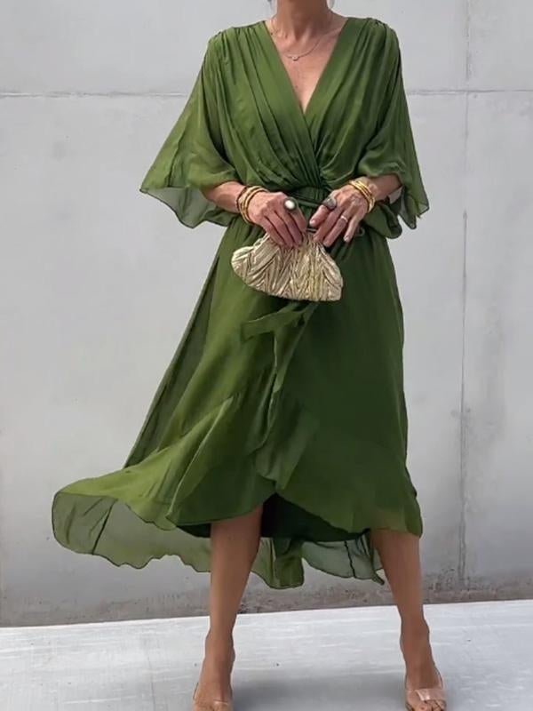 Damen Wickel-Midi-Kleid mit V-Ausschnitt