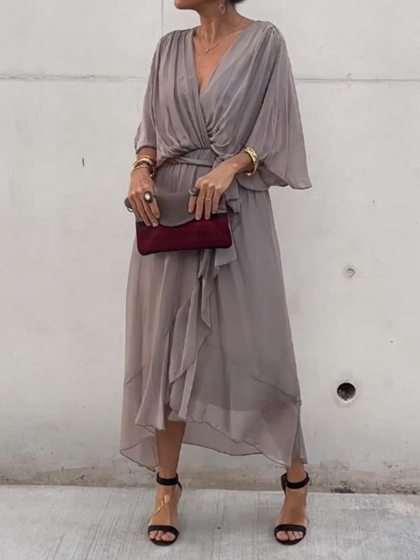 Damen Wickel-Midi-Kleid mit V-Ausschnitt