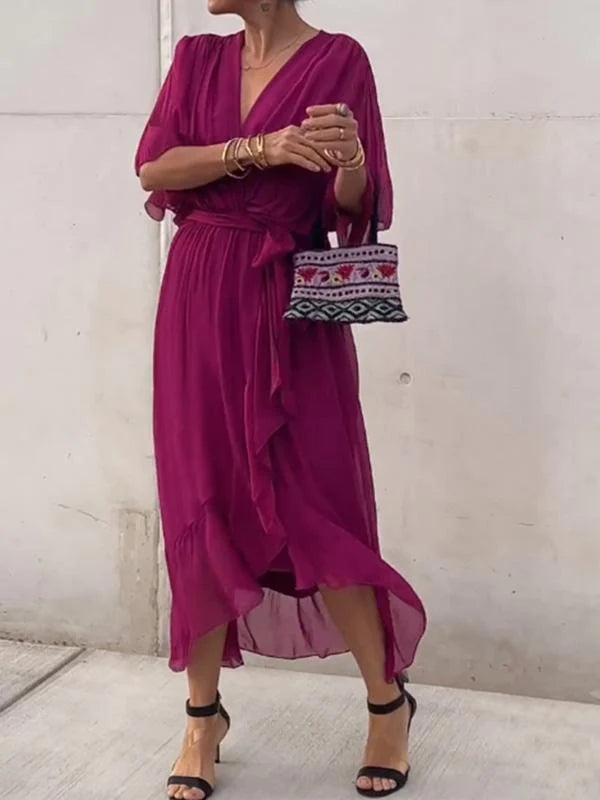 Damen Wickel-Midi-Kleid mit V-Ausschnitt