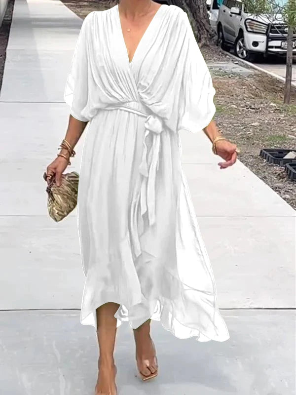 Damen Wickel-Midi-Kleid mit V-Ausschnitt
