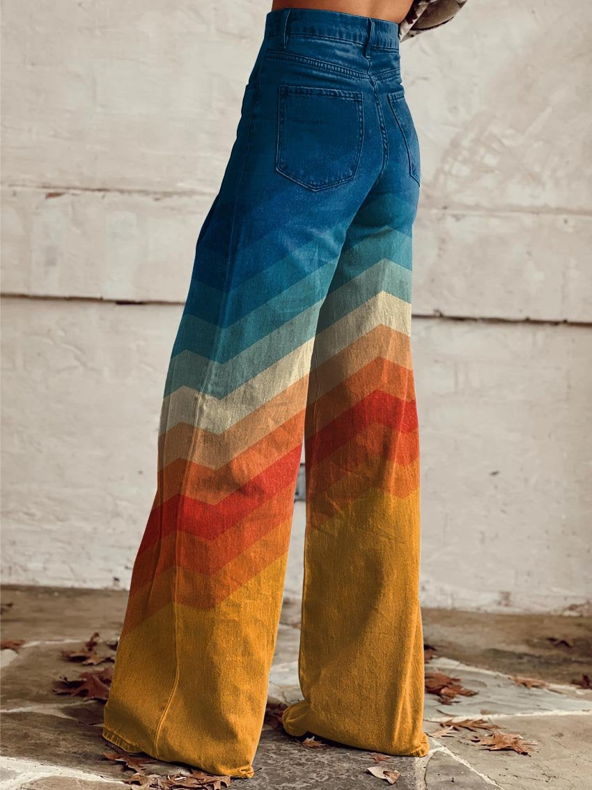 Damen Bunte Weit Geschnittene Denim-Hose