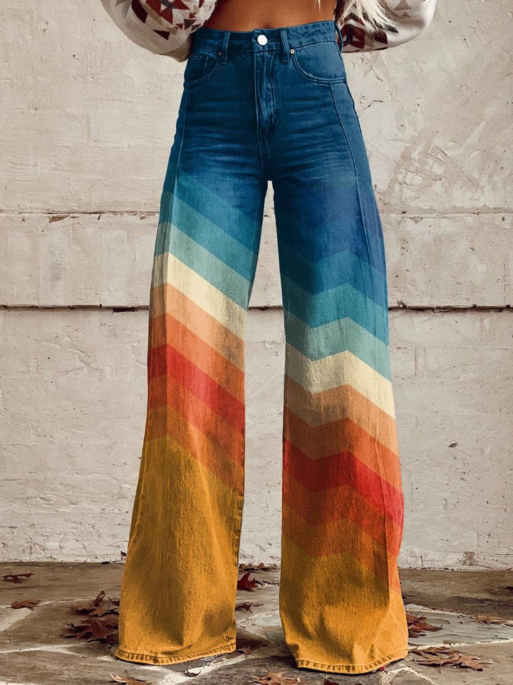 Damen Bunte Weit Geschnittene Denim-Hose