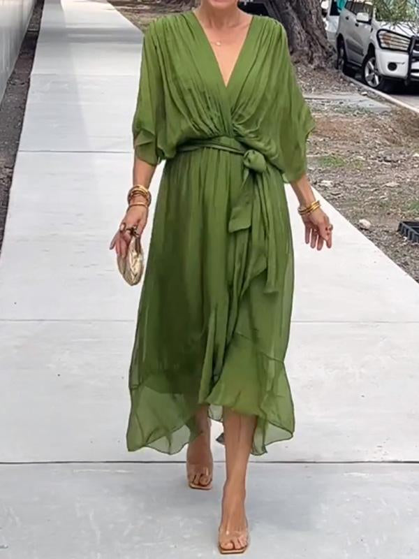 Damen Wickel-Midi-Kleid mit V-Ausschnitt
