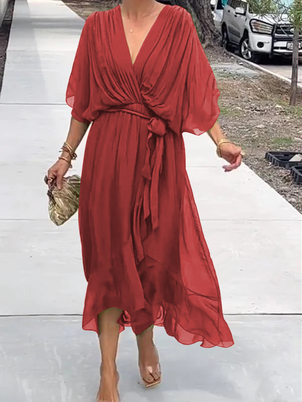 Damen Wickel-Midi-Kleid mit V-Ausschnitt