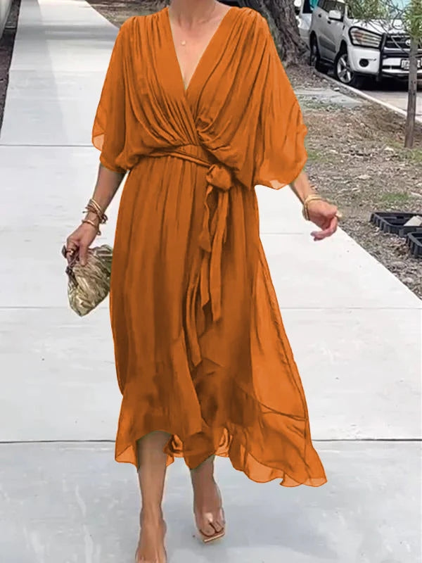 Damen Wickel-Midi-Kleid mit V-Ausschnitt