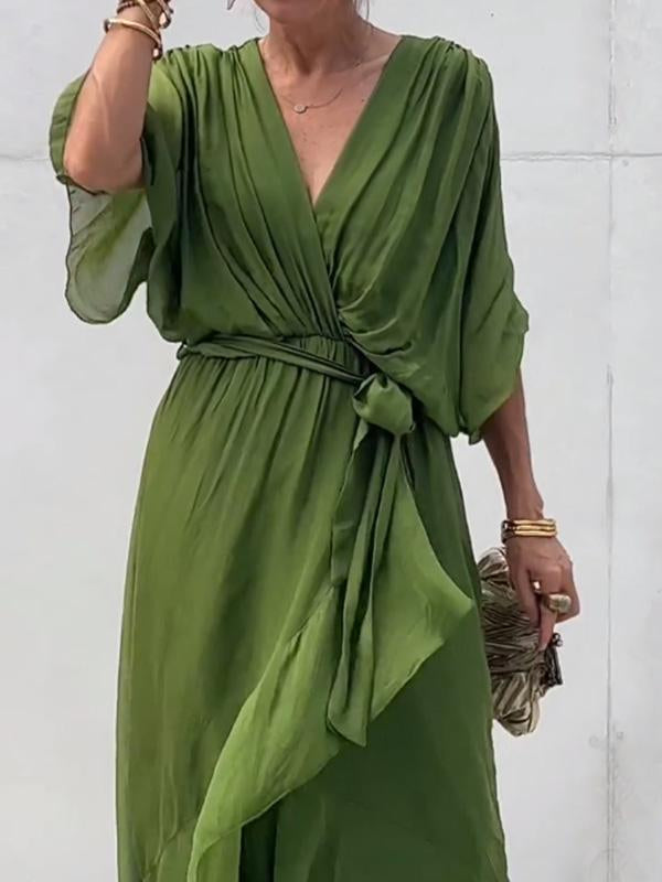 Damen Wickel-Midi-Kleid mit V-Ausschnitt