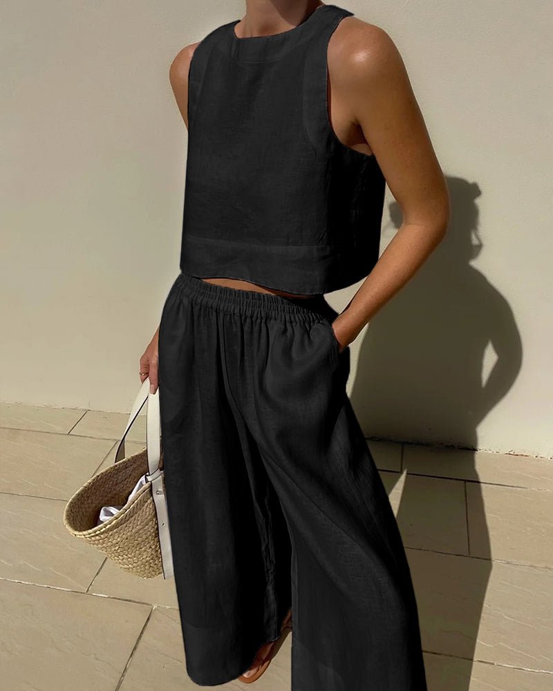 Damen-Leinenset mit Crop-Top und weiter Hose