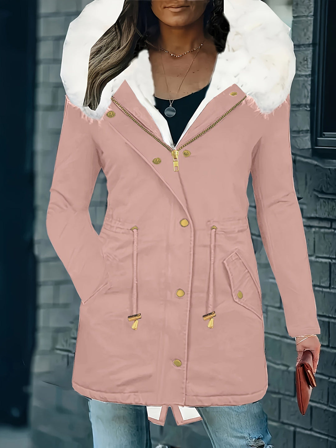 Trendige Winterjacke Mit Kapuze Für Damen | Kunstfell