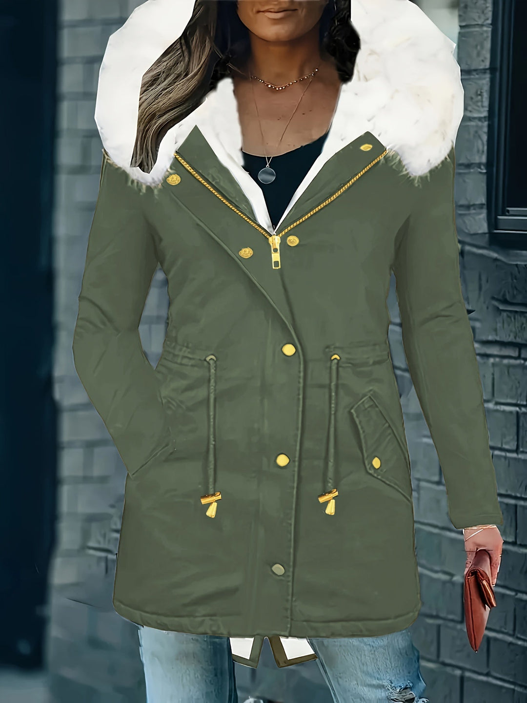 Trendige Winterjacke Mit Kapuze Für Damen | Kunstfell