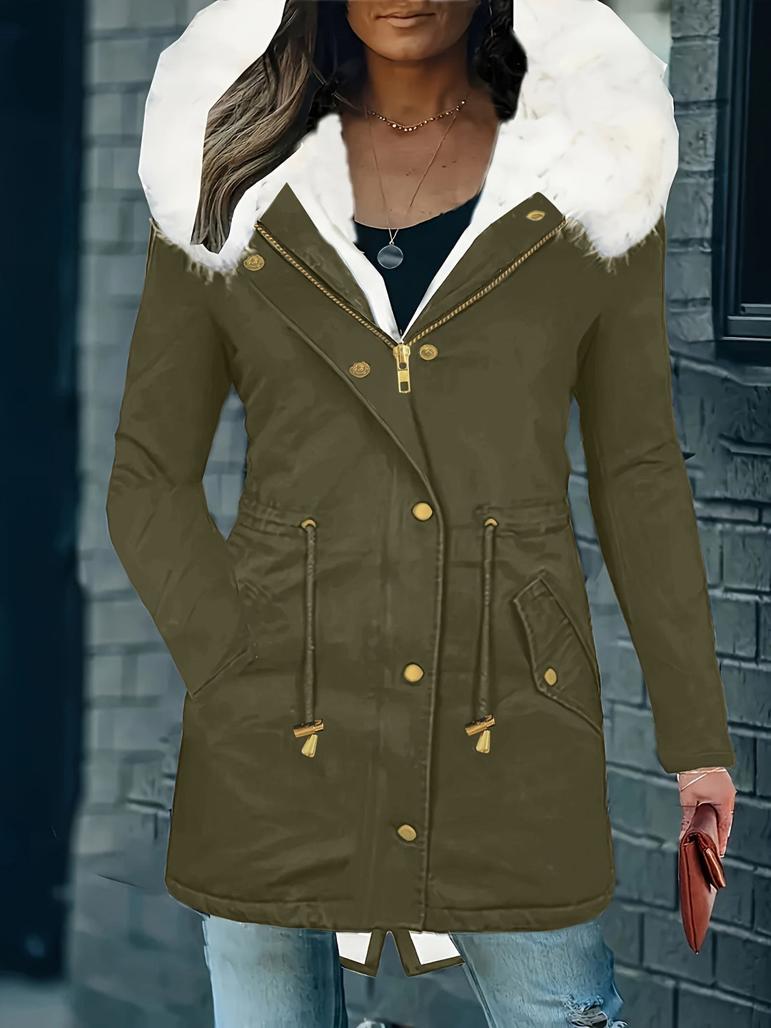 Trendige Winterjacke Mit Kapuze Für Damen | Kunstfell