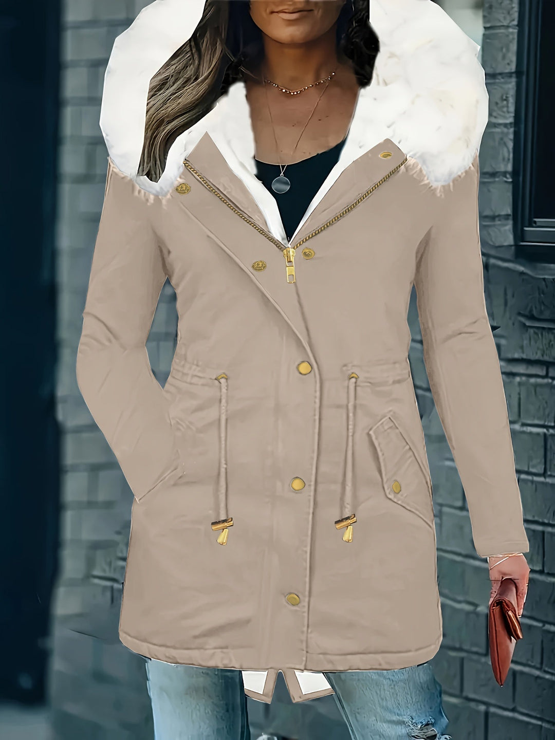 Trendige Winterjacke Mit Kapuze Für Damen | Kunstfell