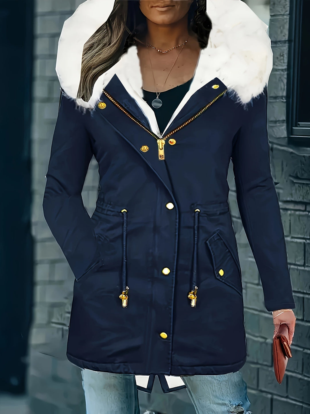 Trendige Winterjacke Mit Kapuze Für Damen | Kunstfell