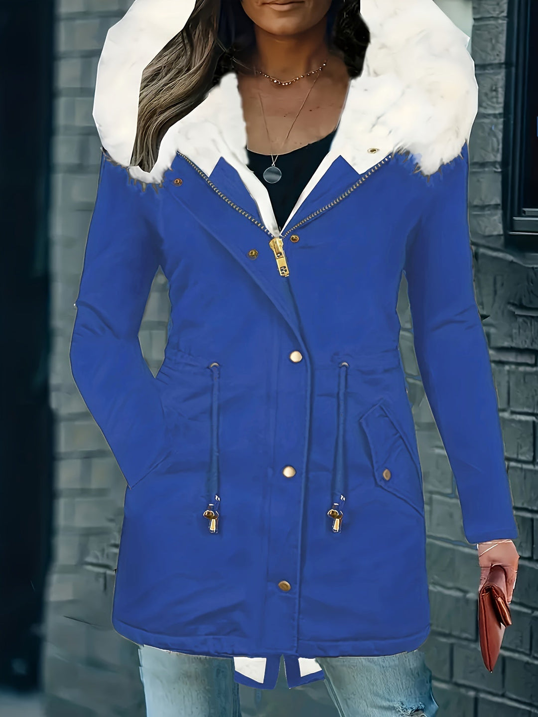 Trendige Winterjacke Mit Kapuze Für Damen | Kunstfell