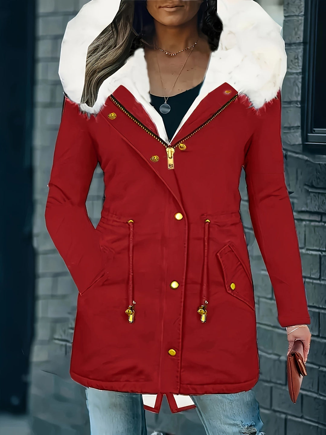 Trendige Winterjacke Mit Kapuze Für Damen | Kunstfell