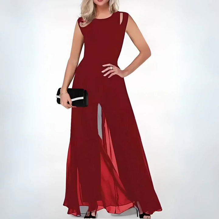 Damen Bodenlanger Jumpsuit mit Rock und Cut-out Schulterdetails