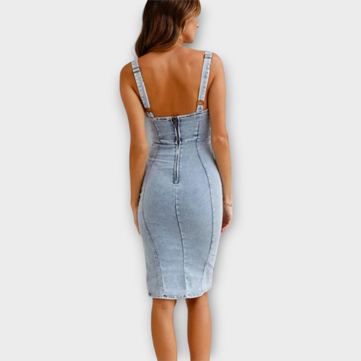 Damen Jeans-Midikleid mit Seitenschlitz und Reißverschluss