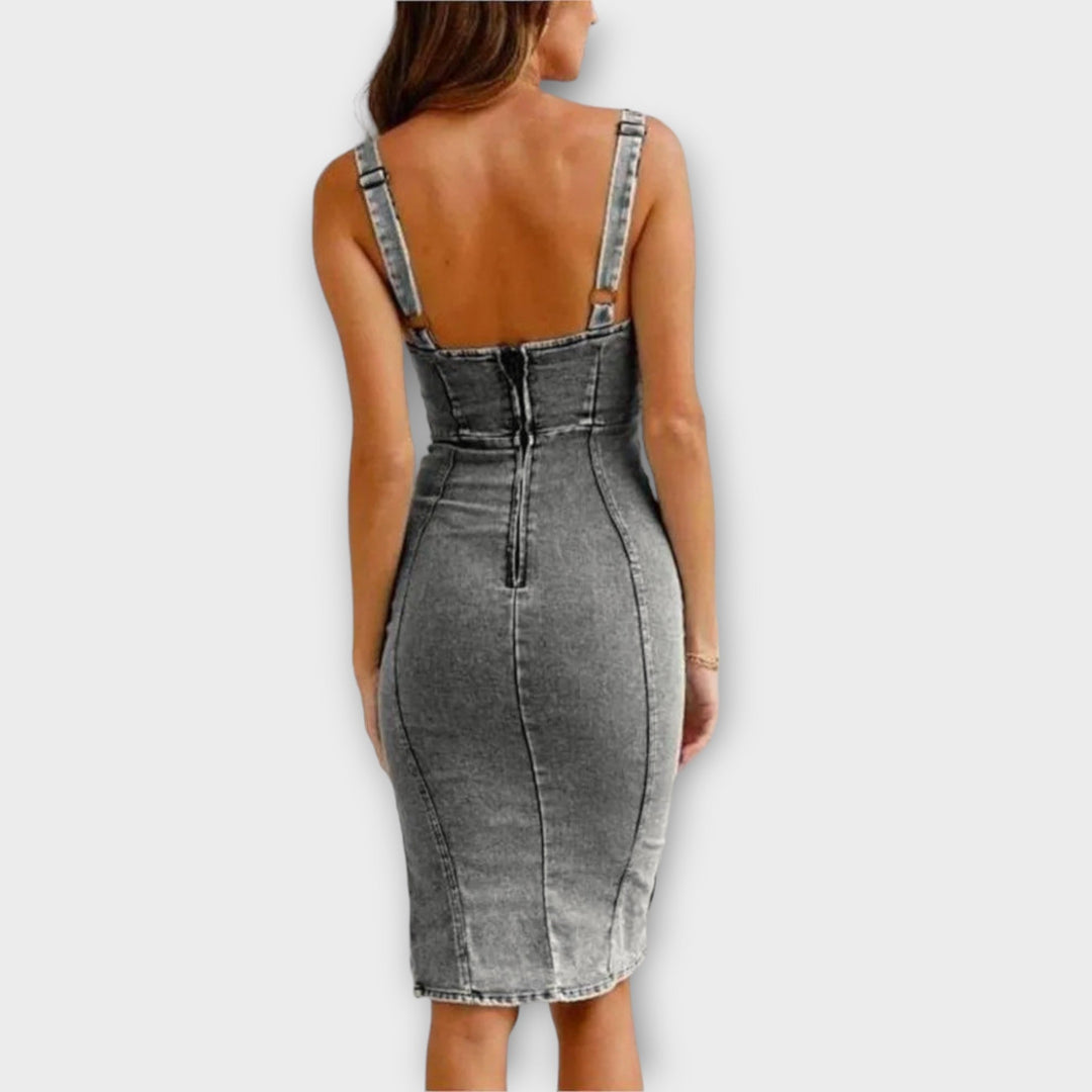 Damen Jeans-Midikleid mit Seitenschlitz und Reißverschluss