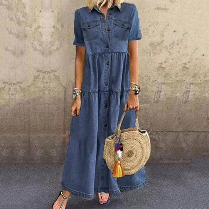 Maxikleid aus Hell Gewaschenem Denim für Damen