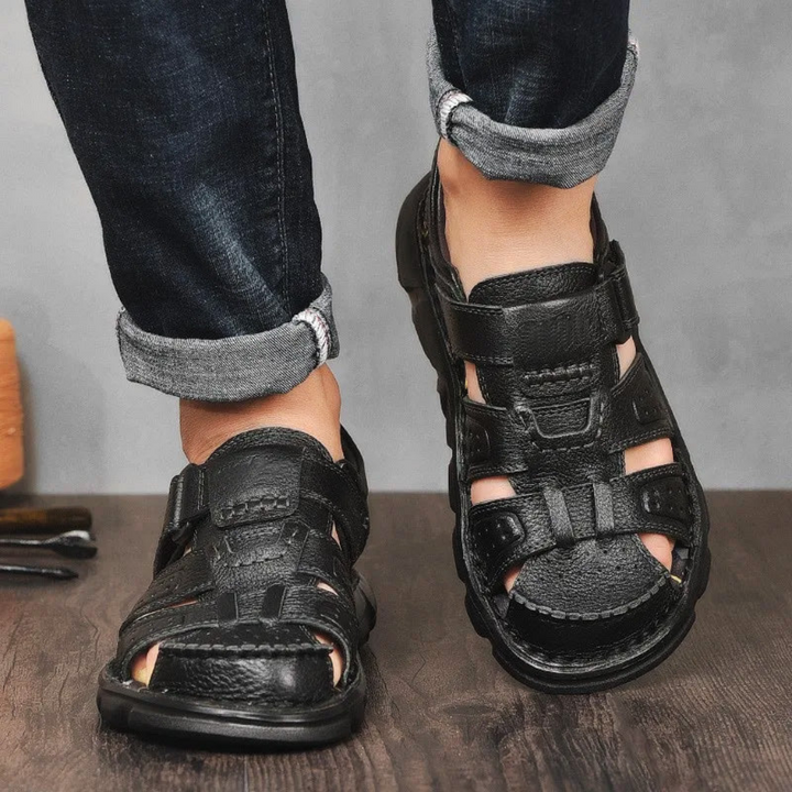 Herrensandalen aus veganem Leder mit Schnalle und Klettverschluss