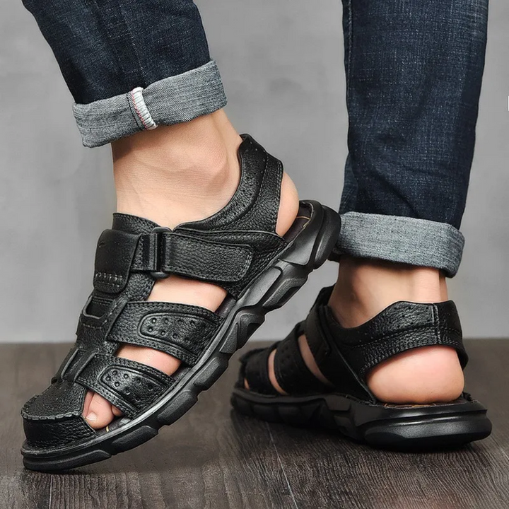 Herrensandalen aus veganem Leder mit Schnalle und Klettverschluss