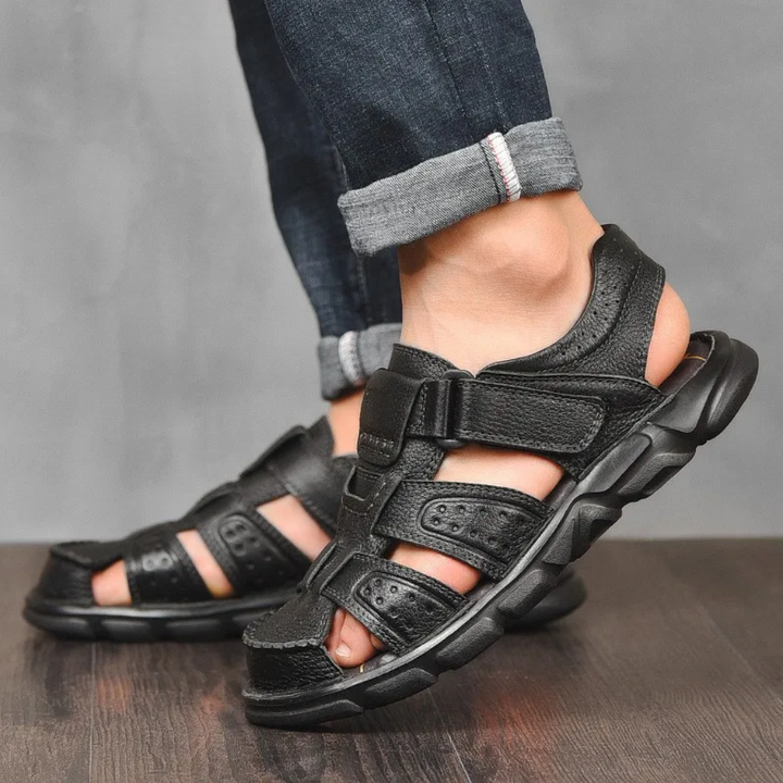 Herrensandalen aus veganem Leder mit Schnalle und Klettverschluss