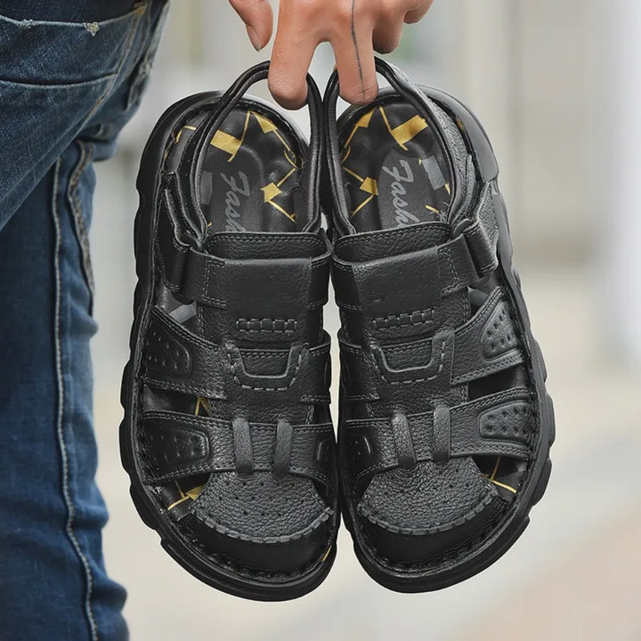 Herrensandalen aus veganem Leder mit Schnalle und Klettverschluss