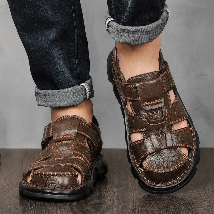 Herrensandalen aus veganem Leder mit Schnalle und Klettverschluss