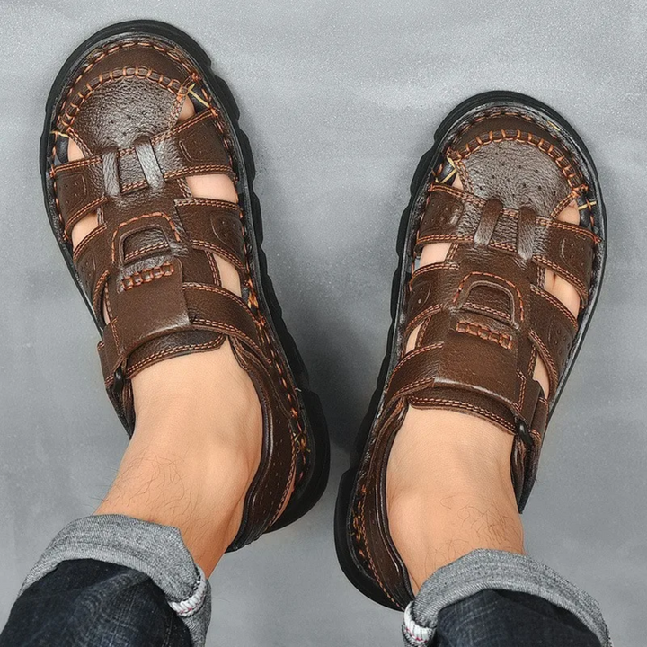 Herrensandalen aus veganem Leder mit Schnalle und Klettverschluss