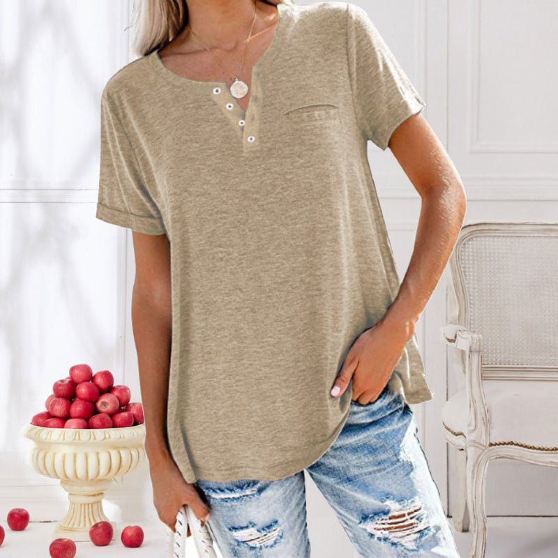 Damen T Shirt für den Sommer mit kurzen Ärmeln und Knopfleiste