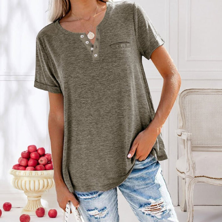 Damen T Shirt für den Sommer mit kurzen Ärmeln und Knopfleiste