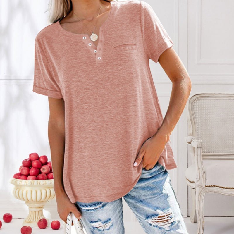 Damen T Shirt für den Sommer mit kurzen Ärmeln und Knopfleiste