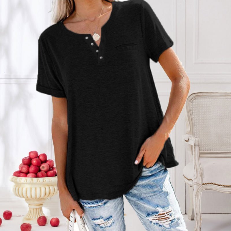 Damen T Shirt für den Sommer mit kurzen Ärmeln und Knopfleiste