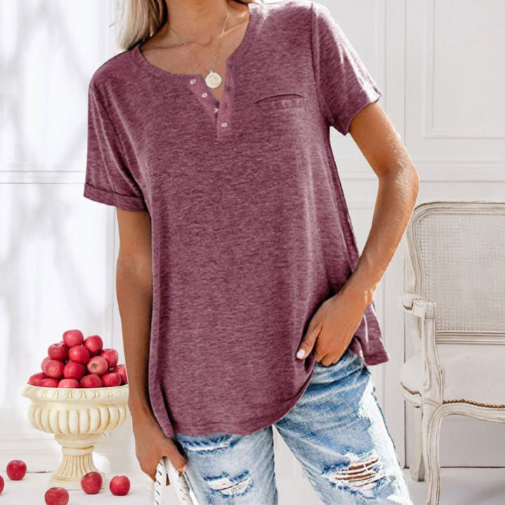 Damen T Shirt für den Sommer mit kurzen Ärmeln und Knopfleiste