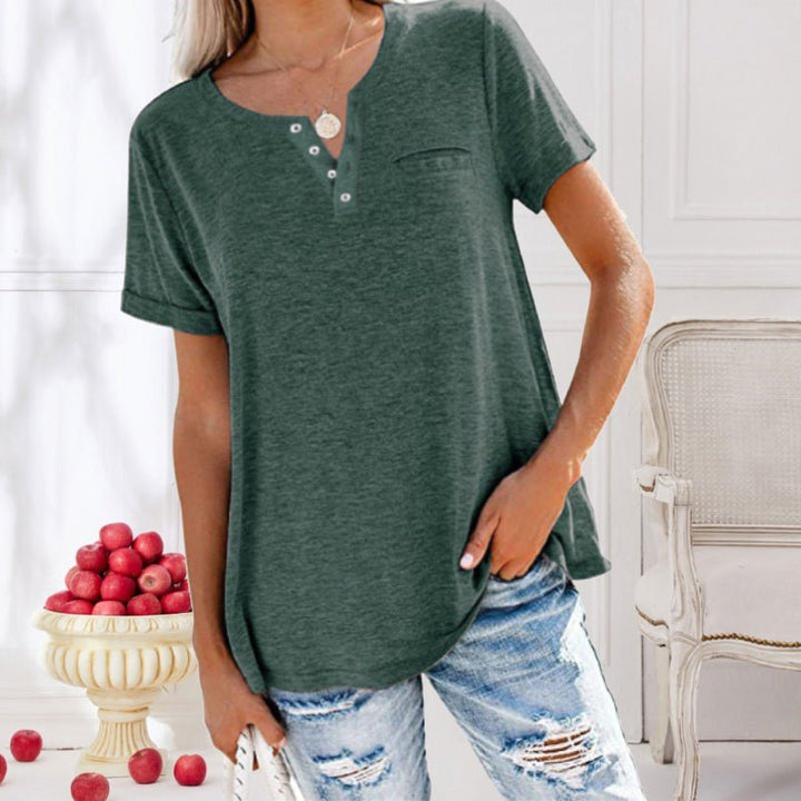 Damen T Shirt für den Sommer mit kurzen Ärmeln und Knopfleiste