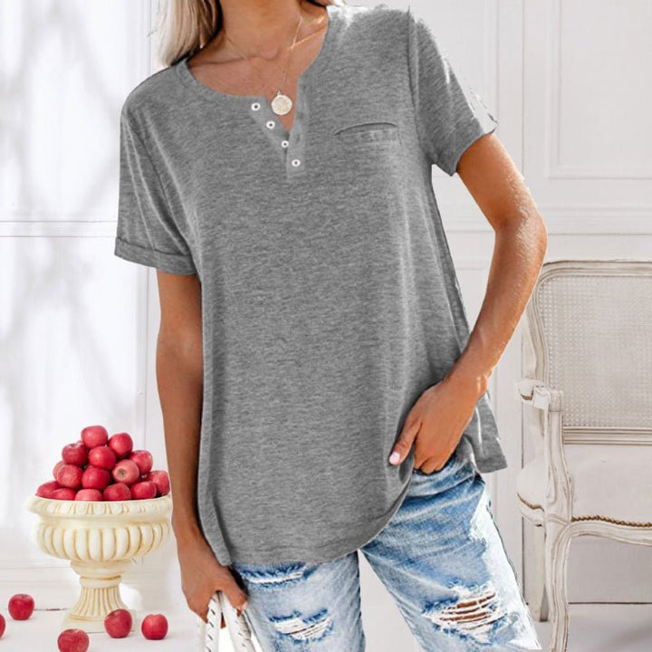 Damen T Shirt für den Sommer mit kurzen Ärmeln und Knopfleiste