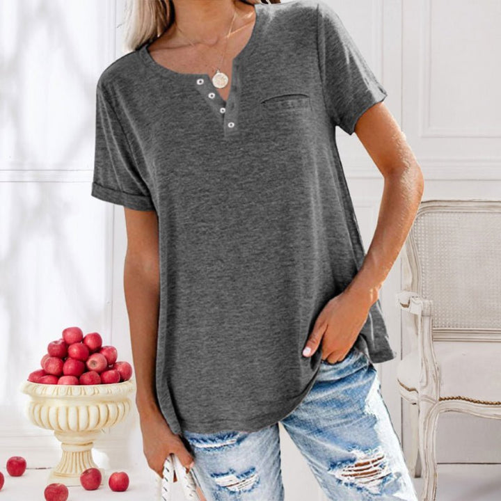 Damen T Shirt für den Sommer mit kurzen Ärmeln und Knopfleiste