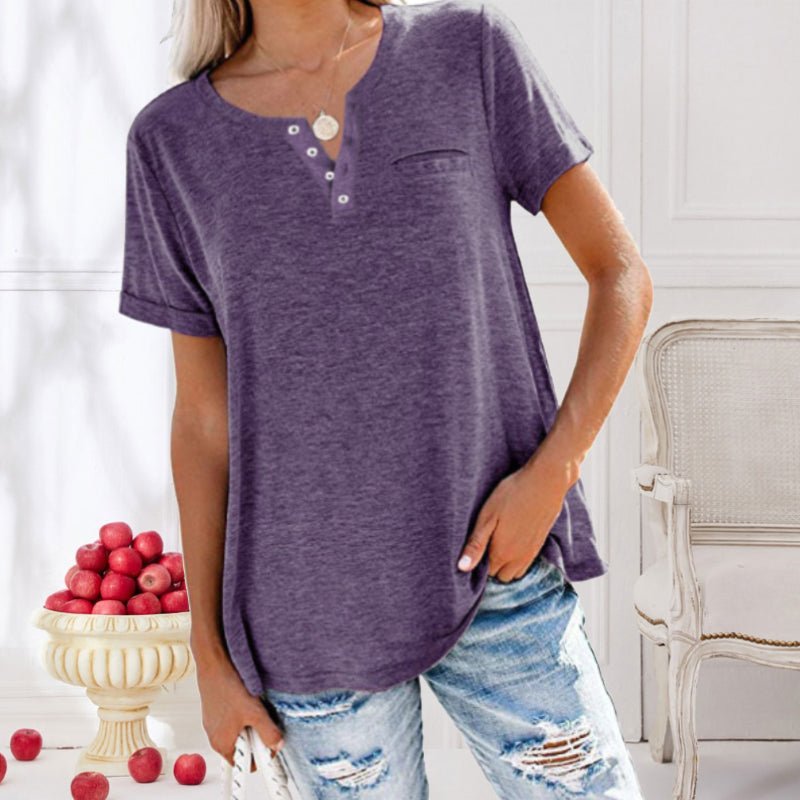 Damen T Shirt für den Sommer mit kurzen Ärmeln und Knopfleiste