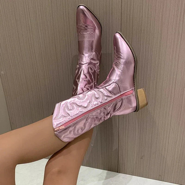 Damen Cowboy-Stiefel Mit Reißverschluss | Blockabsatz